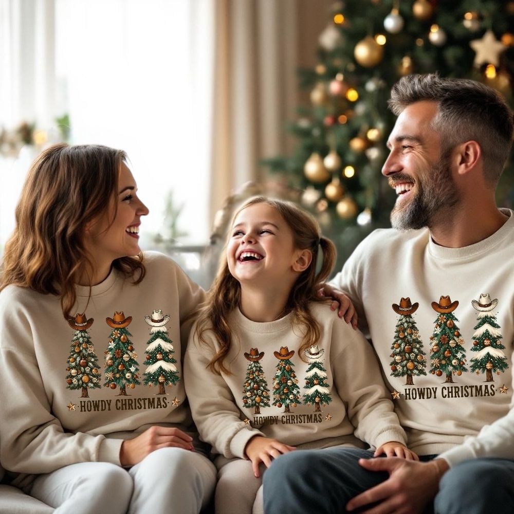 Christmas Tree Sweatshirt Howdy Christmas gifts Women Men soft fun cozy NWT sand